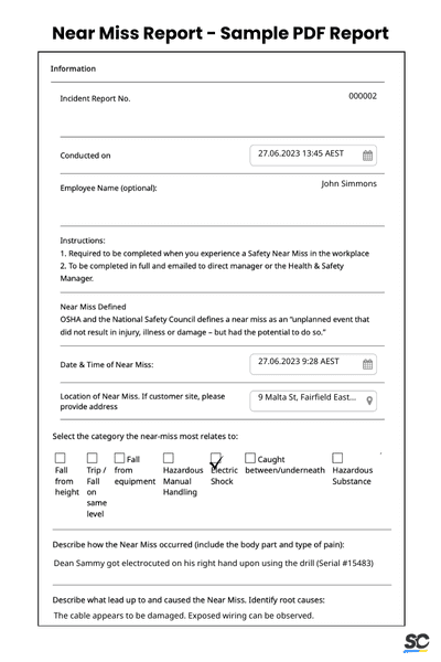 Near miss reporting pdf example report