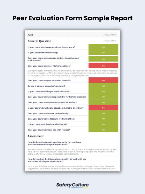 Peer Evaluation Form Sample Report