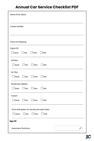 Annual Car Service Checklist PDF