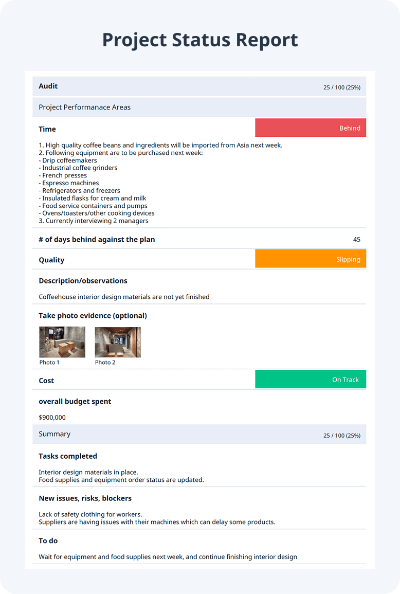 Sample Project Status Report
