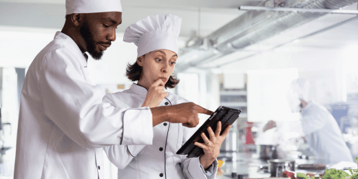 Two chefs doing an inspection using a back of house allergen control checklist