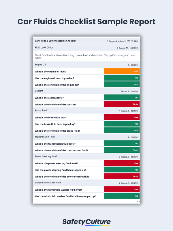 Car Fluids Checklist PDF Report