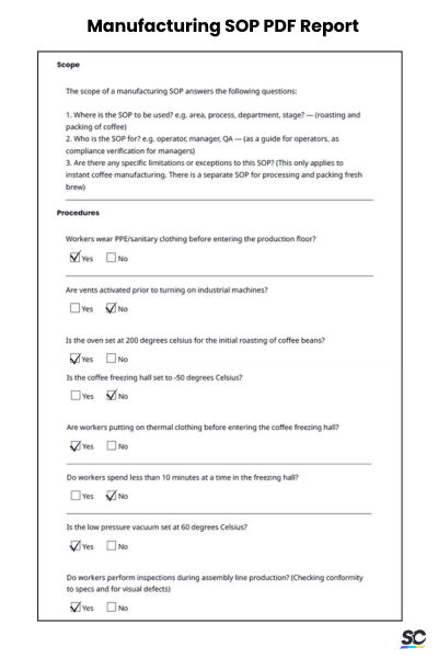 Manufacturing SOP Sample PDF Report