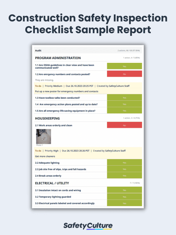 Construction Safety Inspection Checklist Sample Report