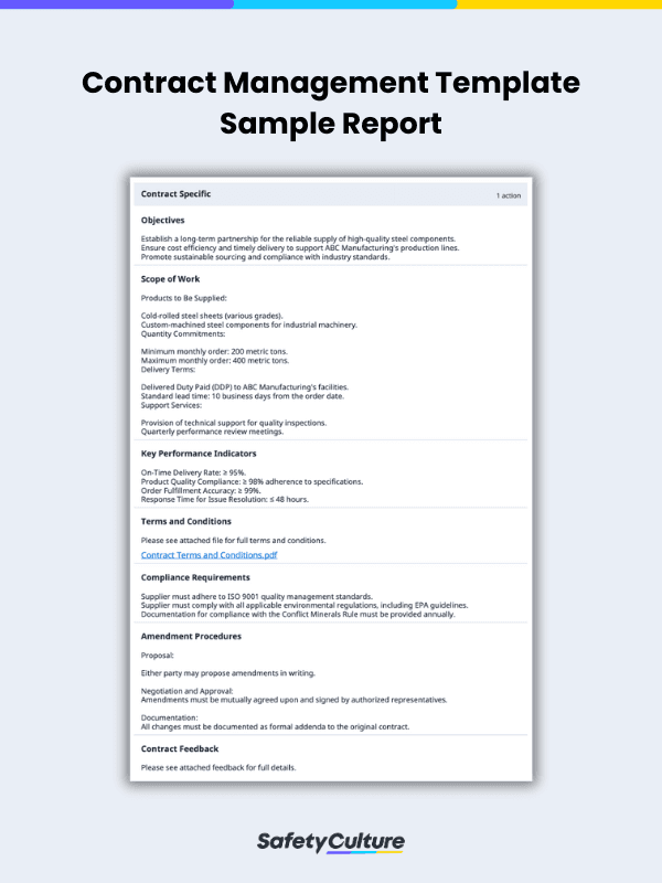 Contract Management Template Sample Report
