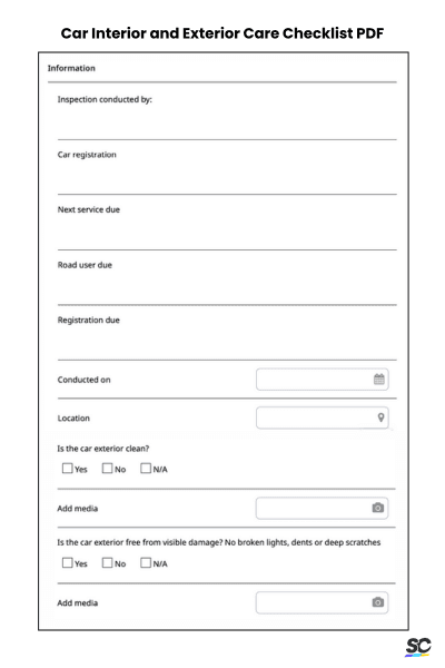 Car Interior and Exterior Care Checklist PDF