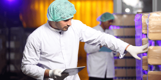 An inspector following the proper food storage guidelines