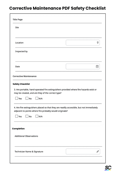 Corrective Maintenance PDF Safety Checklist