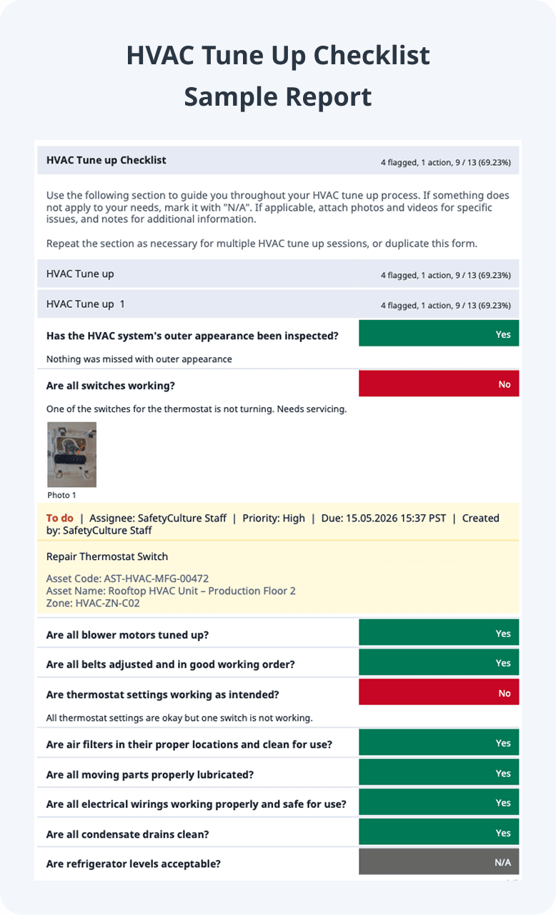 HVAC Tune Up Checklist Sample Report