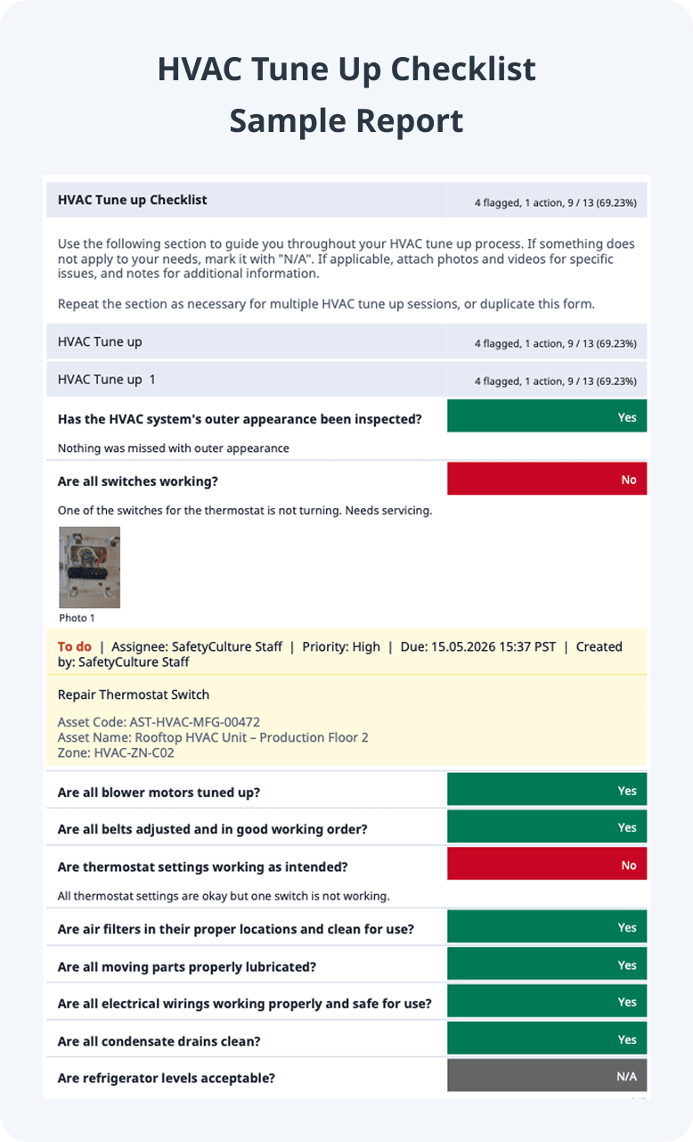 HVAC Tune Up Checklist Sample Report