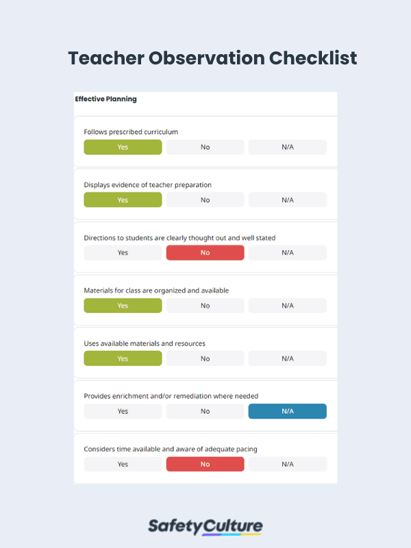 Teacher Observation Checklist