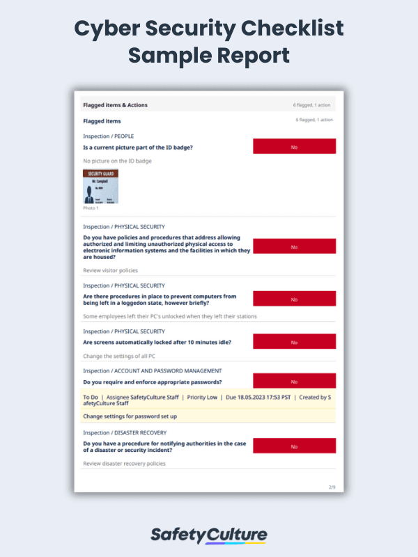 cyber security checklist sample pdf report