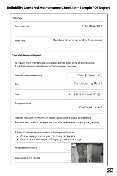 Reliability Centered Maintenance Checklist - Sample PDF Report
