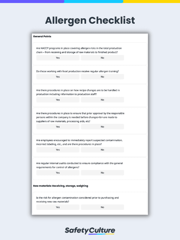 Liste de contrôle des allergènes