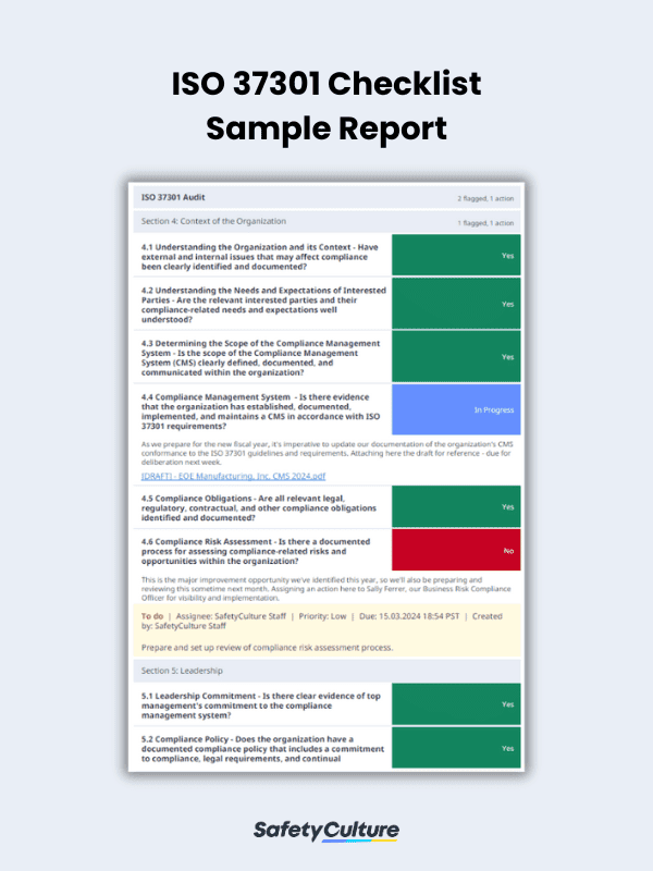 ISO 37301 Checklist Sample Report
