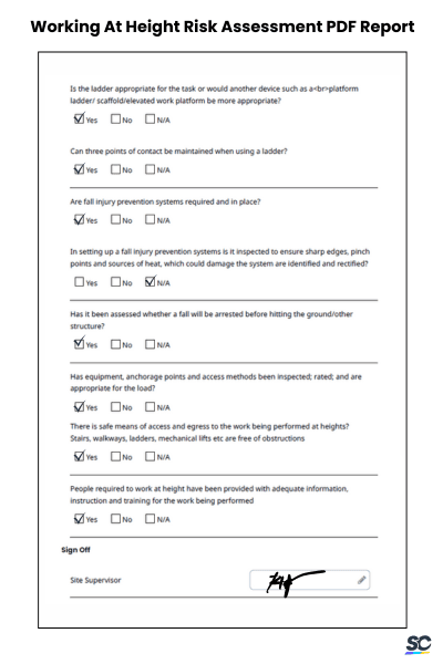 Working At Height Risk Assessment PDF Report