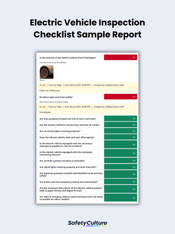 Electric Vehicle Inspection Checklist Sample Report