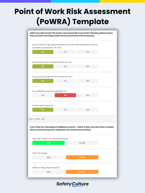 Point of Work Risk Assessment Template | PDF | SafetyCulture