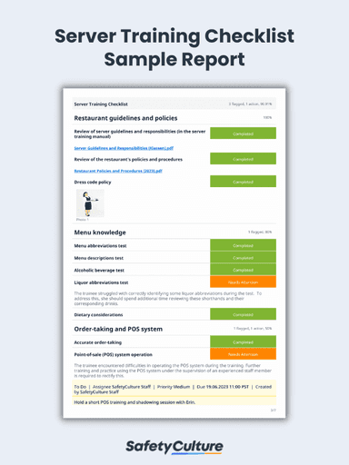 Free Server Training Checklist | PDF | SafetyCulture