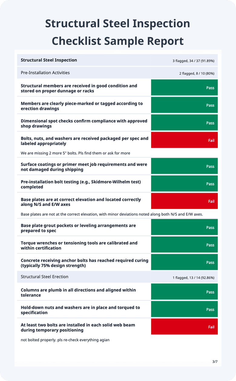 Free Structural Steel Inspection Checklist