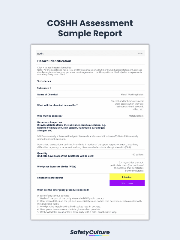 Free COSHH Assessment Template | PDF | SafetyCulture