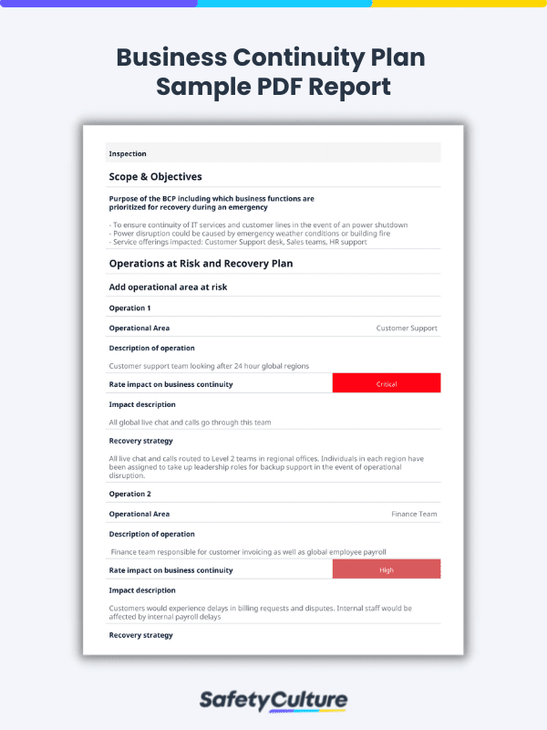 Free Business Continuity Plan Templates | PDF | SafetyCulture