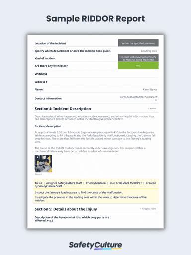 Free RIDDOR Report Templates | PDF | SafetyCulture