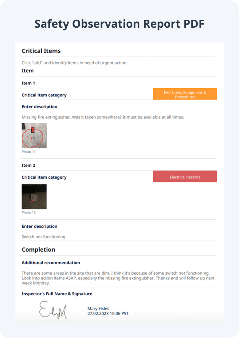 Safety Observation Report