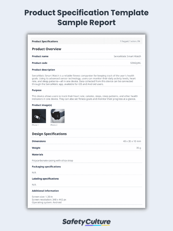 Free Product Specification Templates | PDF | SafetyCulture