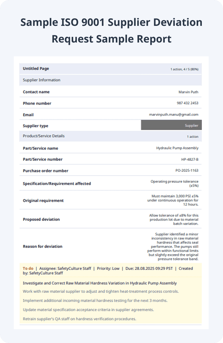 Free ISO 9001 Supplier Deviation Request Form