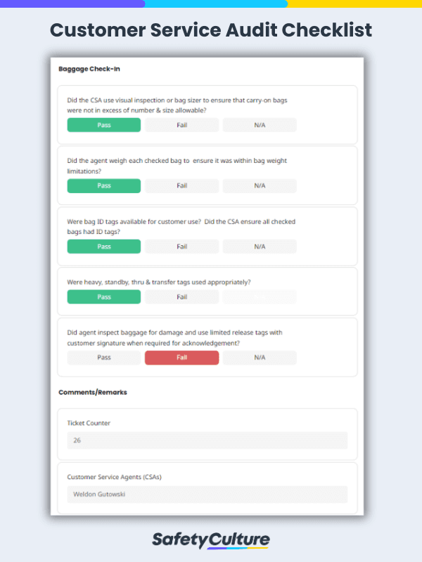 Customer Service Audit Checklist PDF SafetyCulture