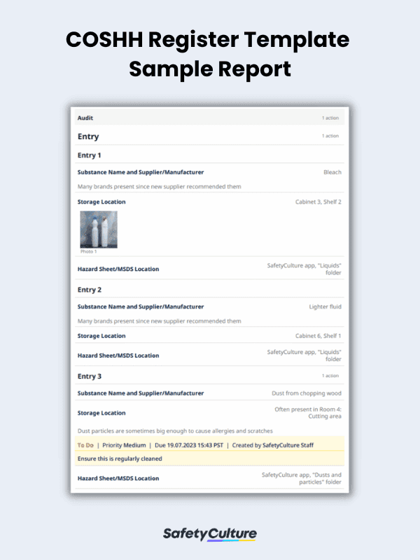 Free COSHH Register Template | PDF | SafetyCulture