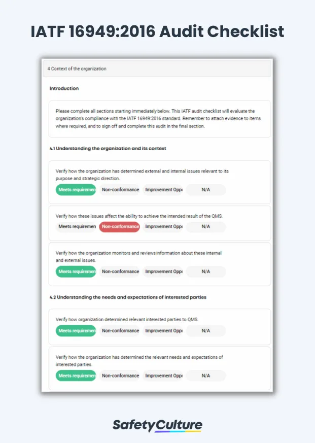 IATF 16949:2016 Audit Checklist