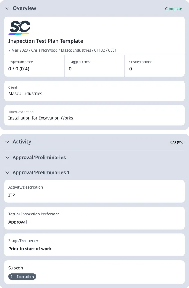 Inspection Test Plan Template Digital Report