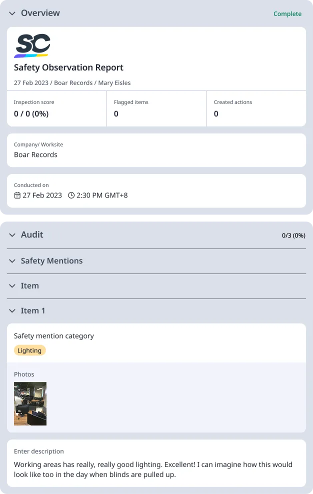 Safety Observation Report Digital Report