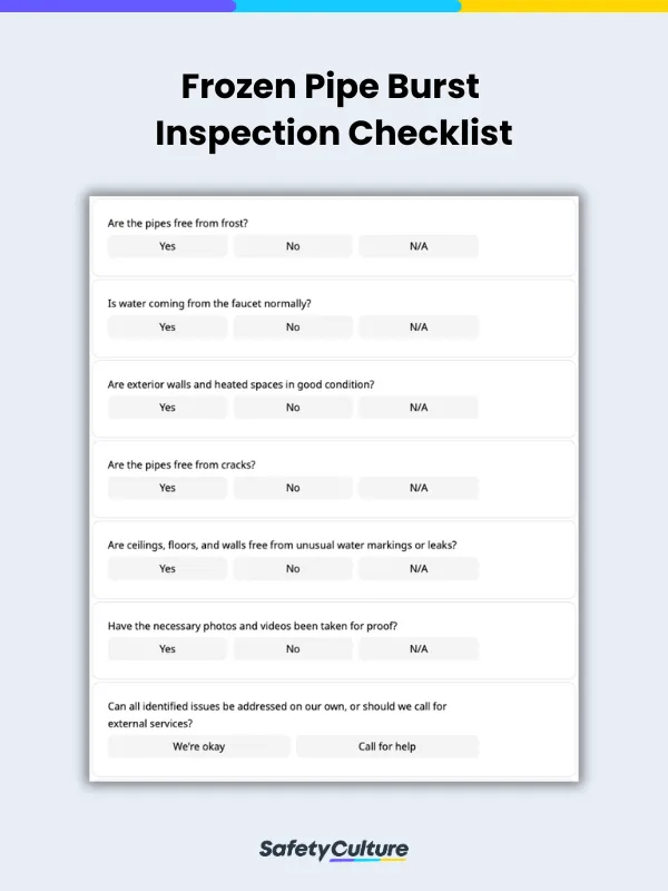 Frozen Pipe Burst Inspection Checklist