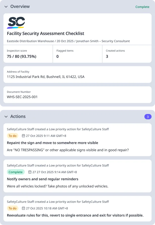 Facility Security Assessment Checklist Digital Report