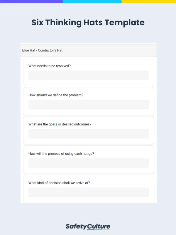 six thinking hats template