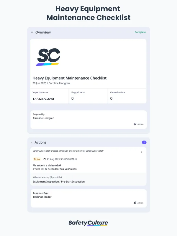 Free Heavy Equipment Maintenance Checklist