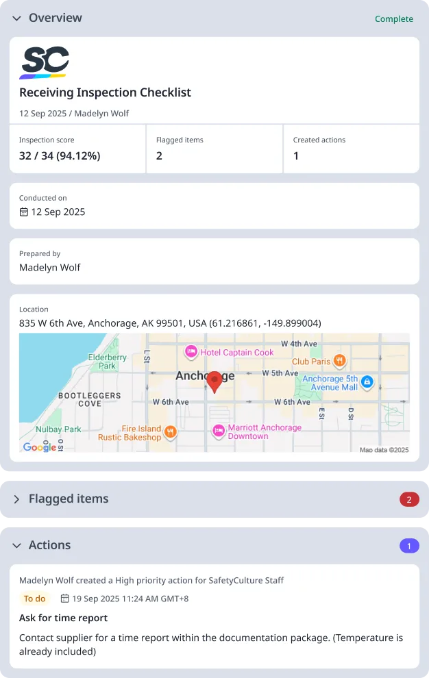 Receiving Inspection Checklist