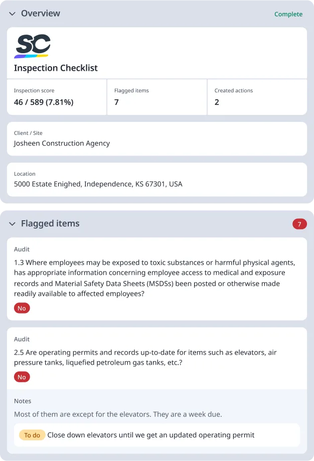 Inspection Checklist Digital Report