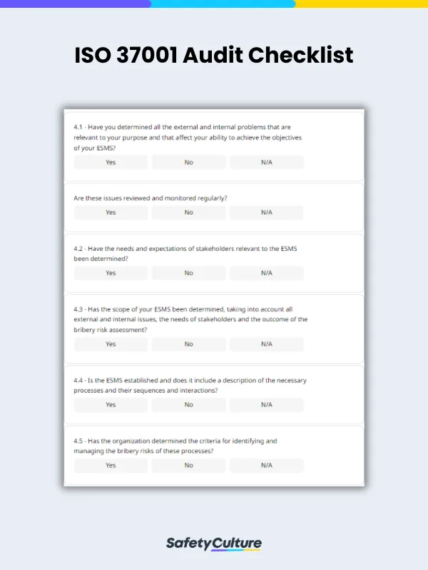 ISO 37001 Audit Checklist | SafetyCulture