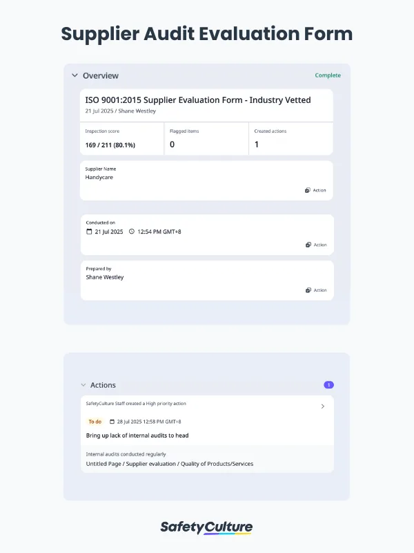 Supplier Audit Evaluation Form | SafetyCulture