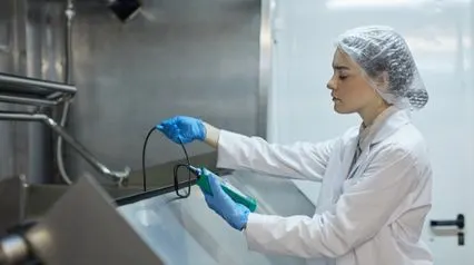 a food safety officer checking storage temperature in accordance with the food hygiene rating checklist items|Food Hygiene Rating Checklist Sample Report|Food Hygiene Rating Checklist