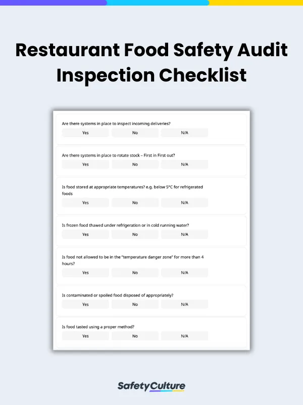 Restaurant Food Safety Audit Inspection Checklist