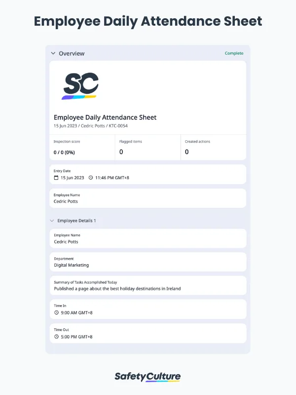 employee data attendance sheet template