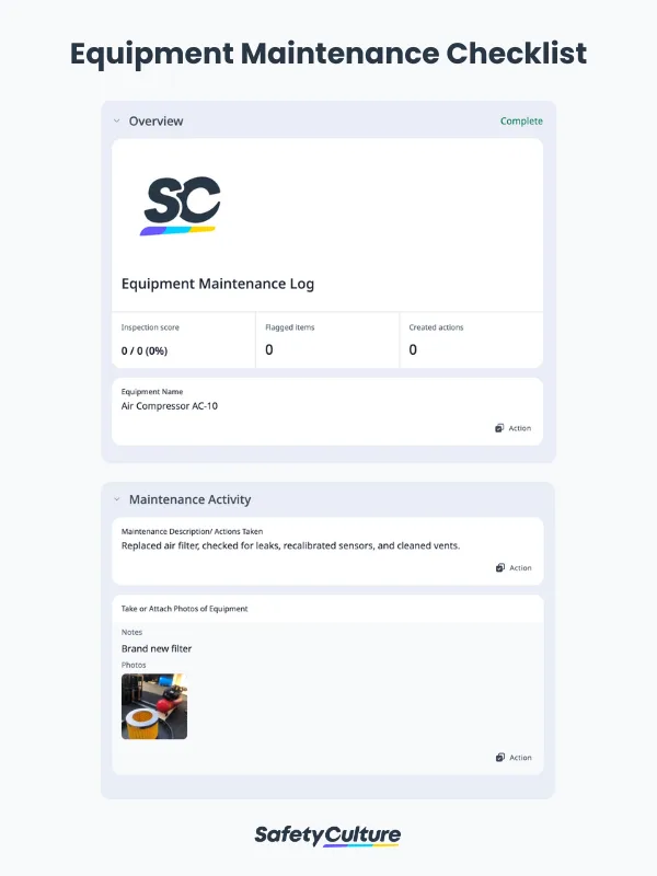 Equipment Maintenance Checklist