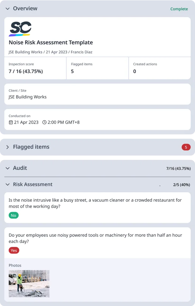 Noise Risk Assessment Template Digital Report