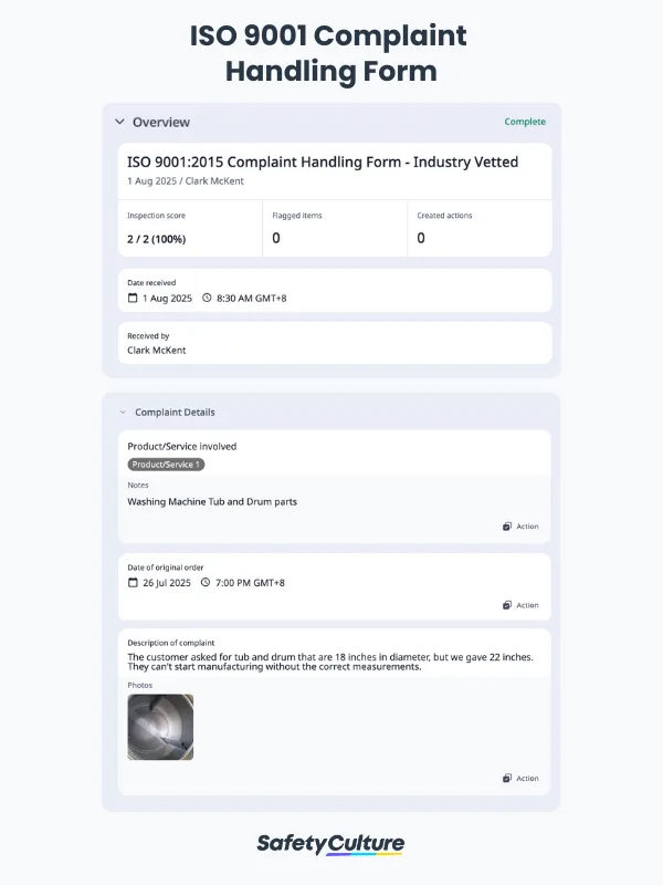 ISO 9001 Complaint Handling Form