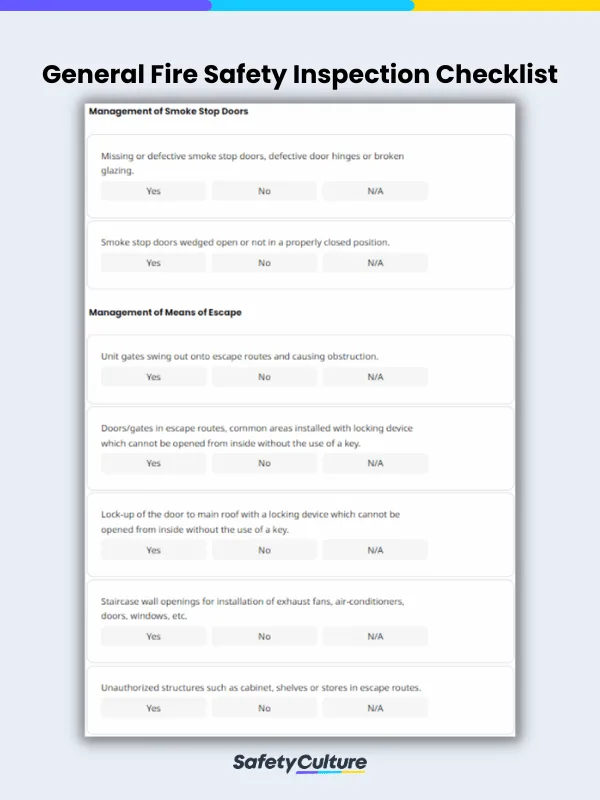 general fire safety inspection checklist